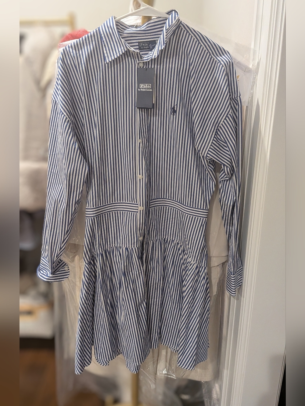 Ralph Lauren Blue and White Striped Button-Up Shirt Dress